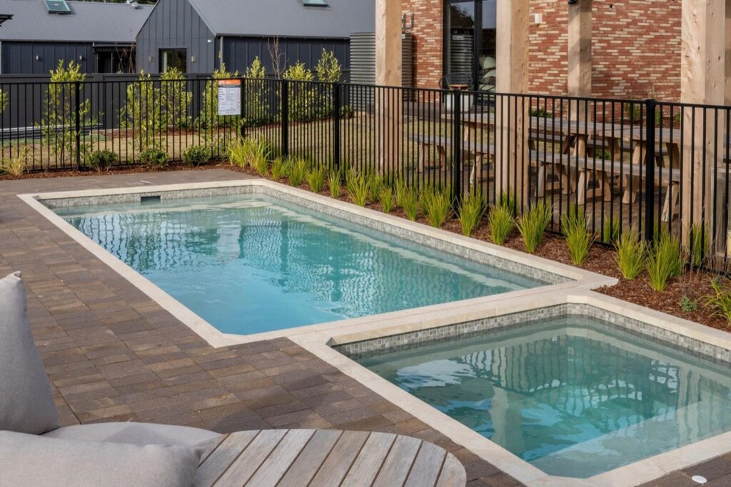 Plungie precast concrete pool finished in Sahara Sand ecoFinish